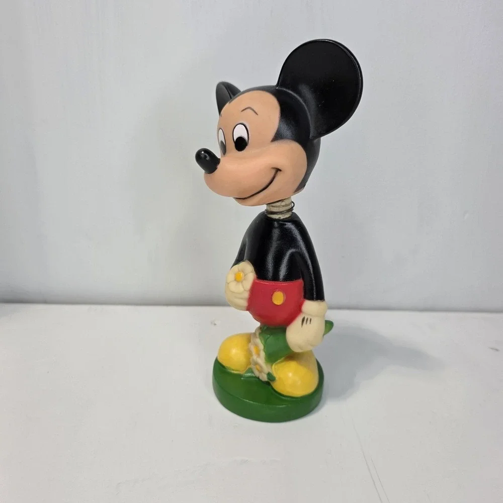 Vintage 70s Disney Mickey Mouse Bobblehead Figure Flower Kitschy Decor 7